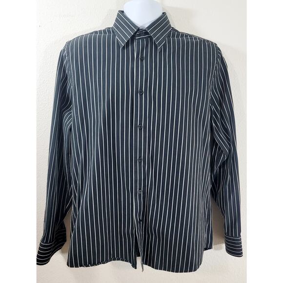 Express 1MX Black White Stripe Button Up Men's Shirt Medium 15 15.5 Collard - Picture 1 of 8